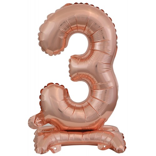 Number Rose Gold Mini Number 3 Foil Balloon with Base 38 cm