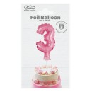 Number Pink Pink number 3 foil balloon for cake 13 cm