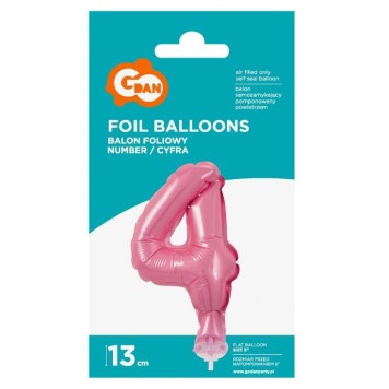 Number Pink Pink number 4 foil balloon for cake 13 cm