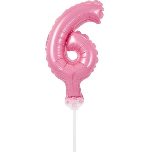 Number Pink Pink number 6 foil balloon for cake 13 cm