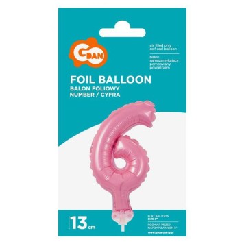 Number Pink Pink number 6 foil balloon for cake 13 cm