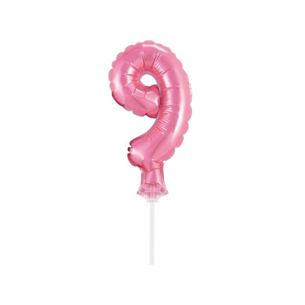 Number Pink Pink Number 9 Foil Balloon for Cake 13 cm