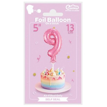 Number Pink Pink Number 9 Foil Balloon for Cake 13 cm