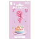 Number Pink Pink Number 9 Foil Balloon for Cake 13 cm