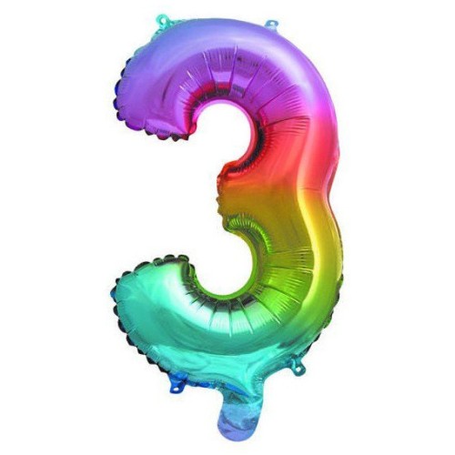 Number Multicolour Metallic Mini Number 3 Foil Balloon 32 cm