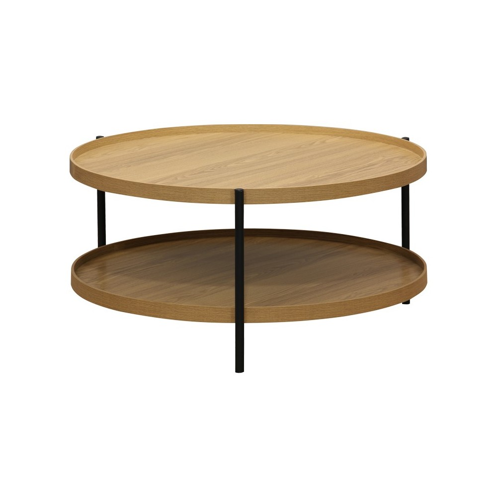 Coffee table Portogie pakoworld mdf natural - metal black D80x40cm Coffee table Portogie pakoworld mdf natural - metal black D80x40cm