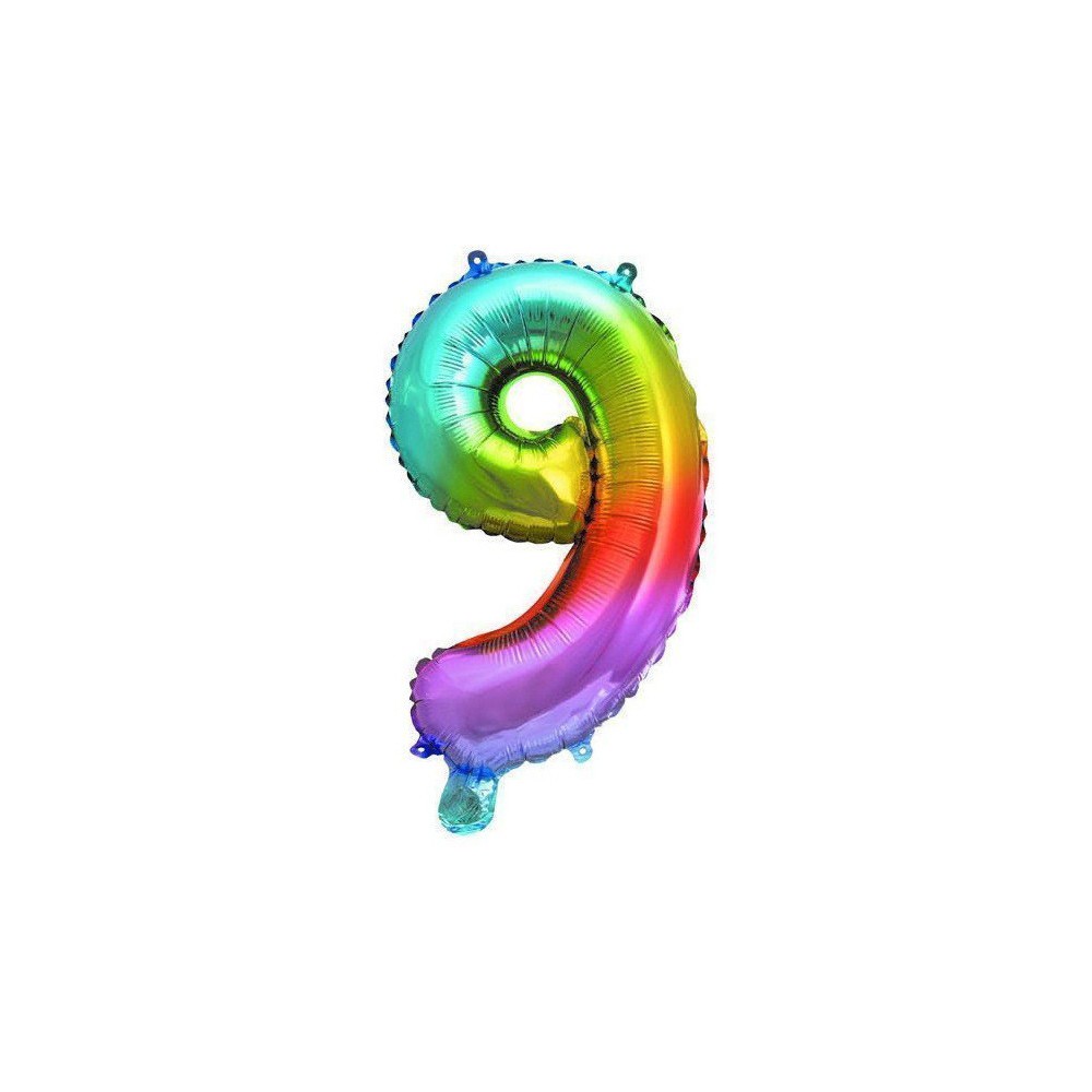 Number Multicolour Metallic mini number 9 foil balloon 36 cm