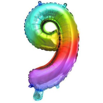 Number Multicolour Metallic mini number 9 foil balloon 36 cm
