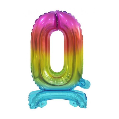 Number Rainbow Colorful Mini Number 0 Foil Balloon with Base 38 cm