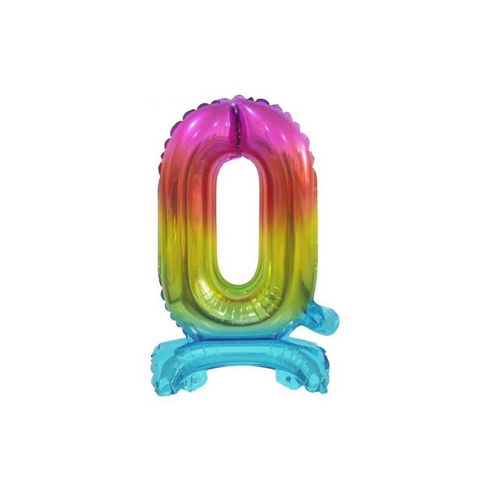 Number Rainbow Colorful Mini Number 0 Foil Balloon with Base 38 cm