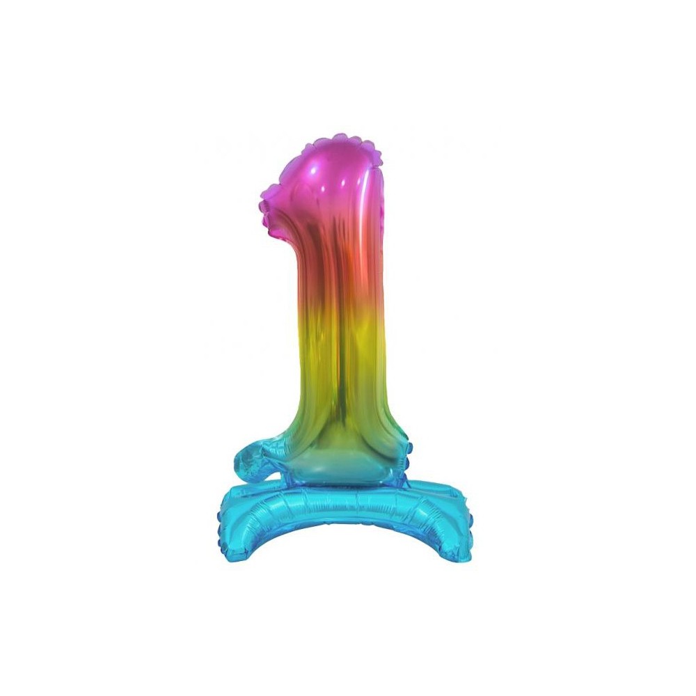 Number Rainbow Colorful mini number 1 foil balloon with base 38 cm