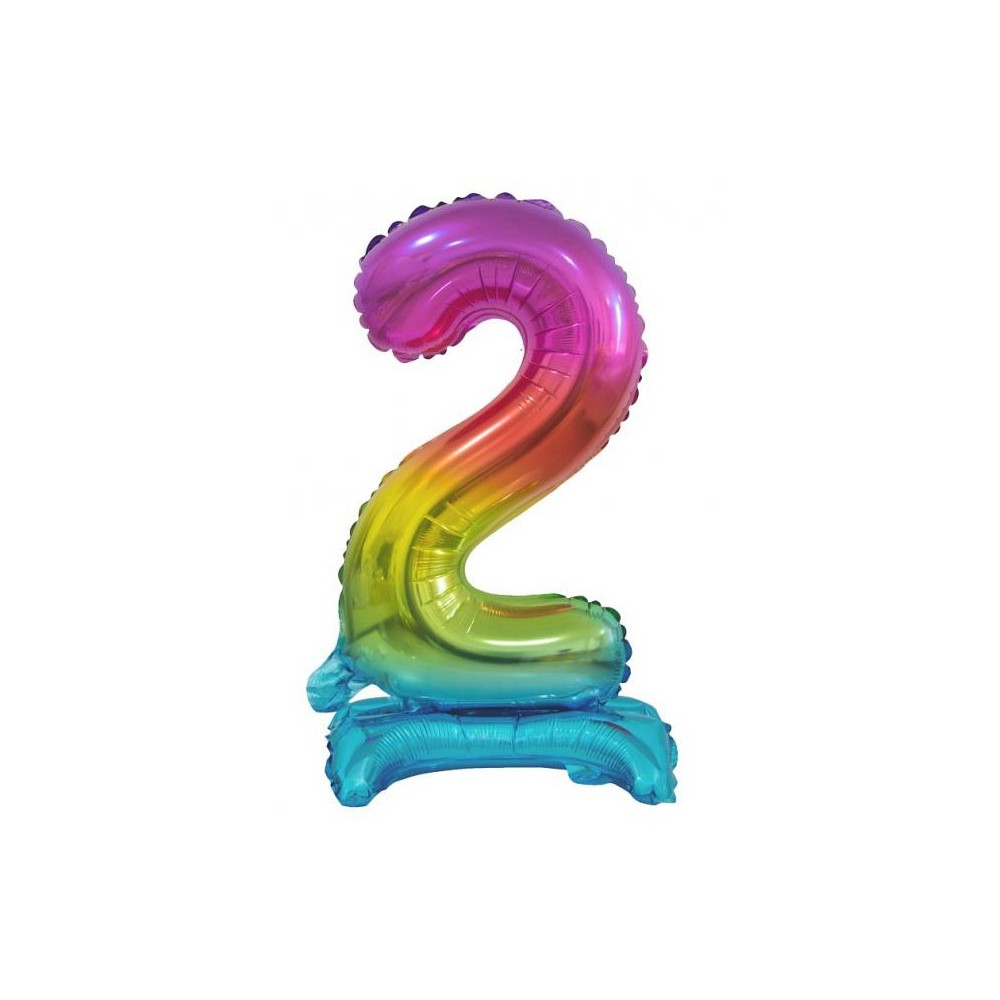 Number Rainbow Colorful Mini Number 2 Foil Balloon with Base 38 cm