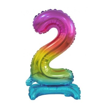 Number Rainbow Colorful Mini Number 2 Foil Balloon with Base 38 cm
