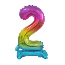 Number Rainbow Colorful Mini Number 2 Foil Balloon with Base 38 cm