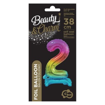 Number Rainbow Colorful Mini Number 2 Foil Balloon with Base 38 cm