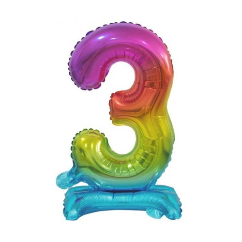 Number Rainbow Colorful mini number 3 foil balloon with base 38 cm