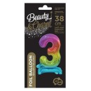 Number Rainbow Colorful mini number 3 foil balloon with base 38 cm