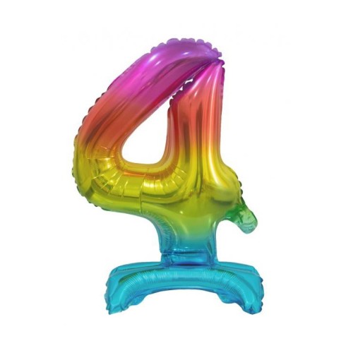 Number Rainbow Colorful Mini Number 4 Foil Balloon with Base 38 cm