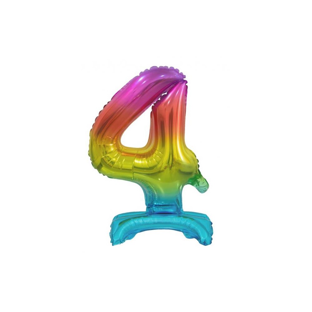 Number Rainbow Colorful Mini Number 4 Foil Balloon with Base 38 cm