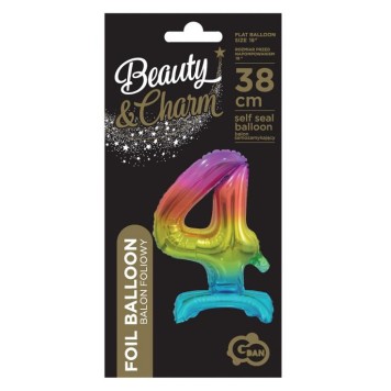 Number Rainbow Colorful Mini Number 4 Foil Balloon with Base 38 cm