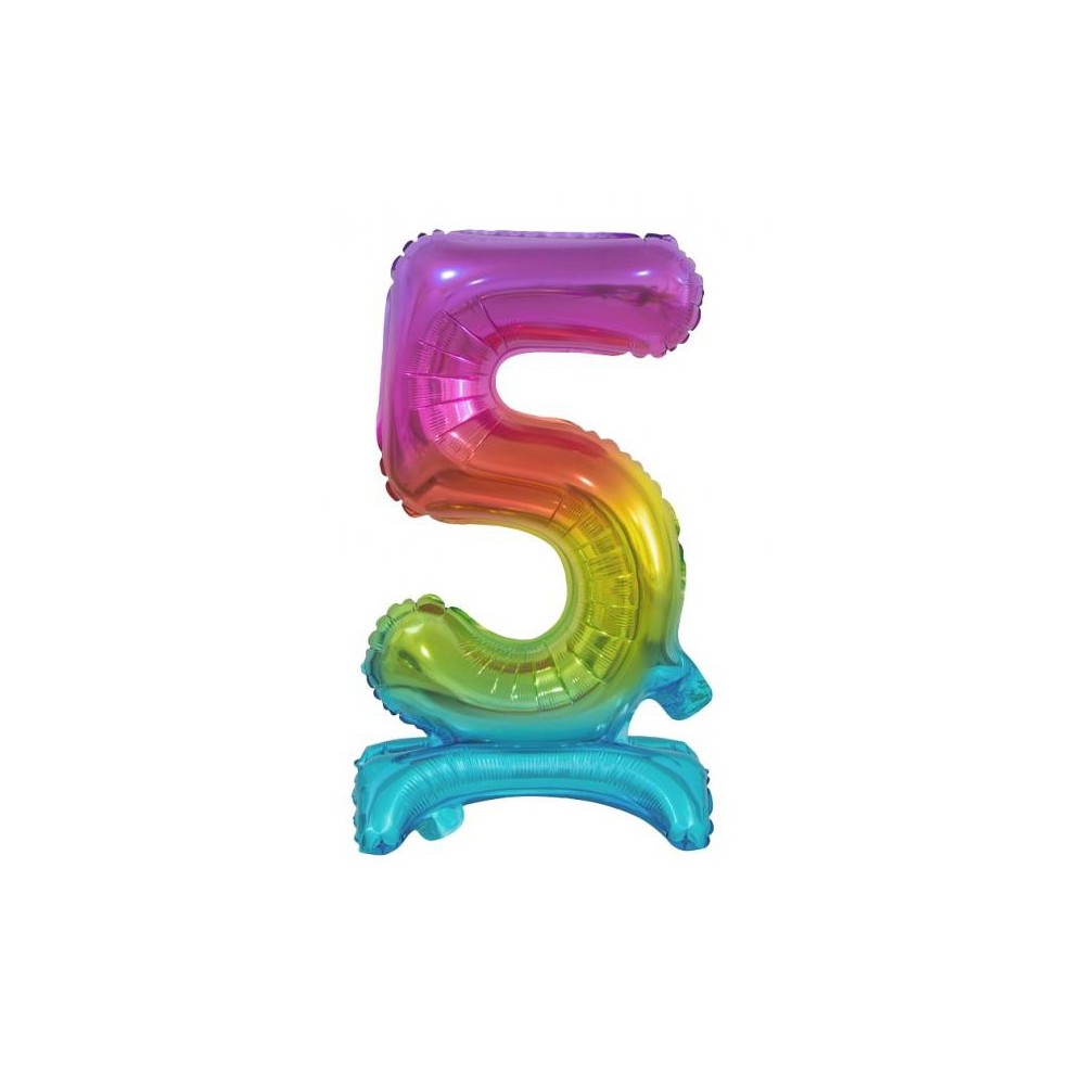 Number Rainbow Colorful mini number 5 foil balloon with base 38 cm