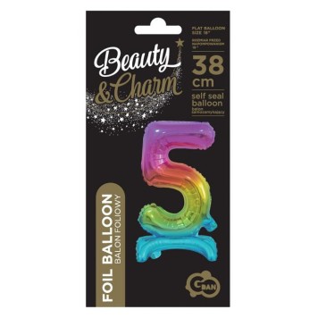 Number Rainbow Colorful mini number 5 foil balloon with base 38 cm