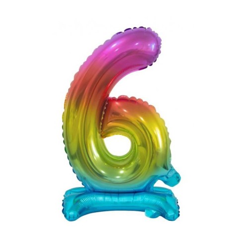 Number Rainbow Colorful Mini 6 Number Foil Balloon with Base 38 cm