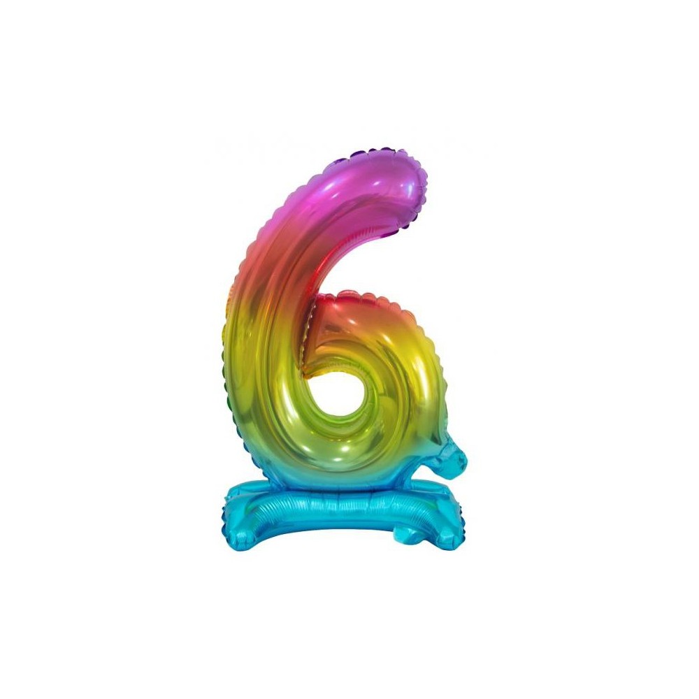 Number Rainbow Colorful Mini 6 Number Foil Balloon with Base 38 cm