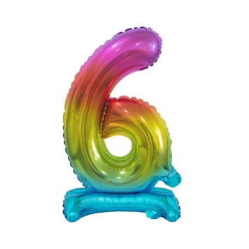 Number Rainbow Colorful Mini 6 Number Foil Balloon with Base 38 cm