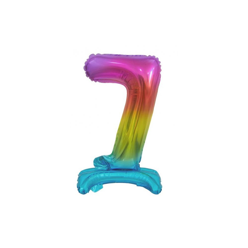 Number Rainbow Colorful mini number 7 foil balloon with base 38 cm