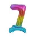 Number Rainbow Colorful mini number 7 foil balloon with base 38 cm