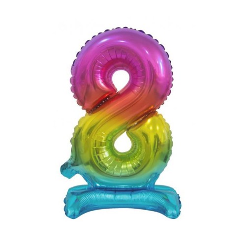 Number Rainbow Colored mini number 8 foil balloon with stand 38 cm