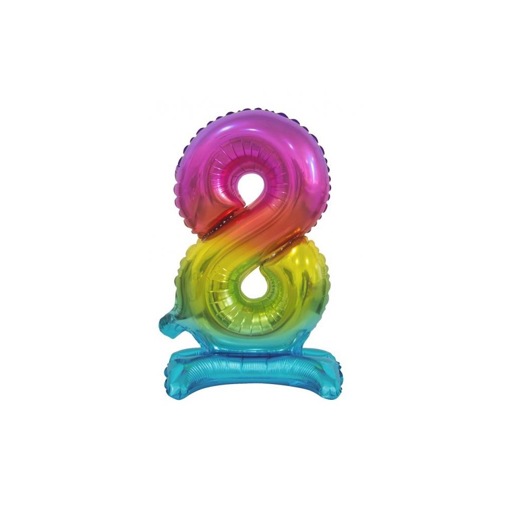 Number Rainbow Colored mini number 8 foil balloon with stand 38 cm