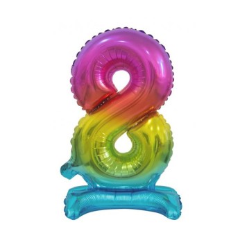 Number Rainbow Colored mini number 8 foil balloon with stand 38 cm