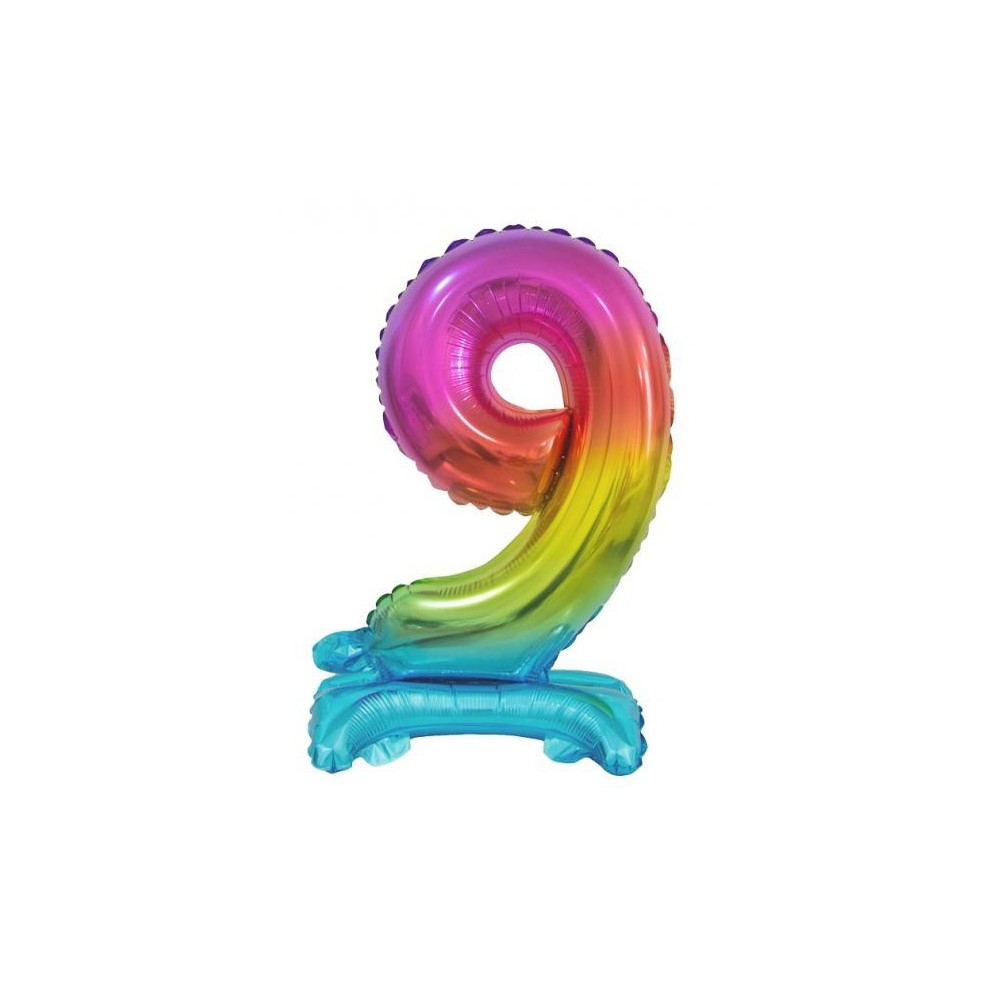 Number Rainbow Colorful mini number 9 foil balloon with base 38 cm