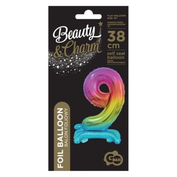 Number Rainbow Colorful mini number 9 foil balloon with base 38 cm