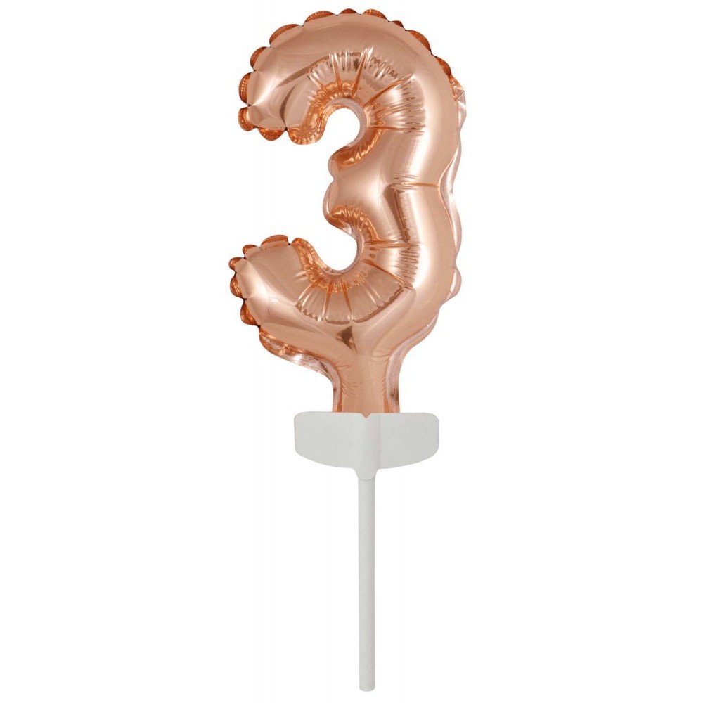 Number Rose Gold Number 3 Foil Balloon for Cake 13 cm