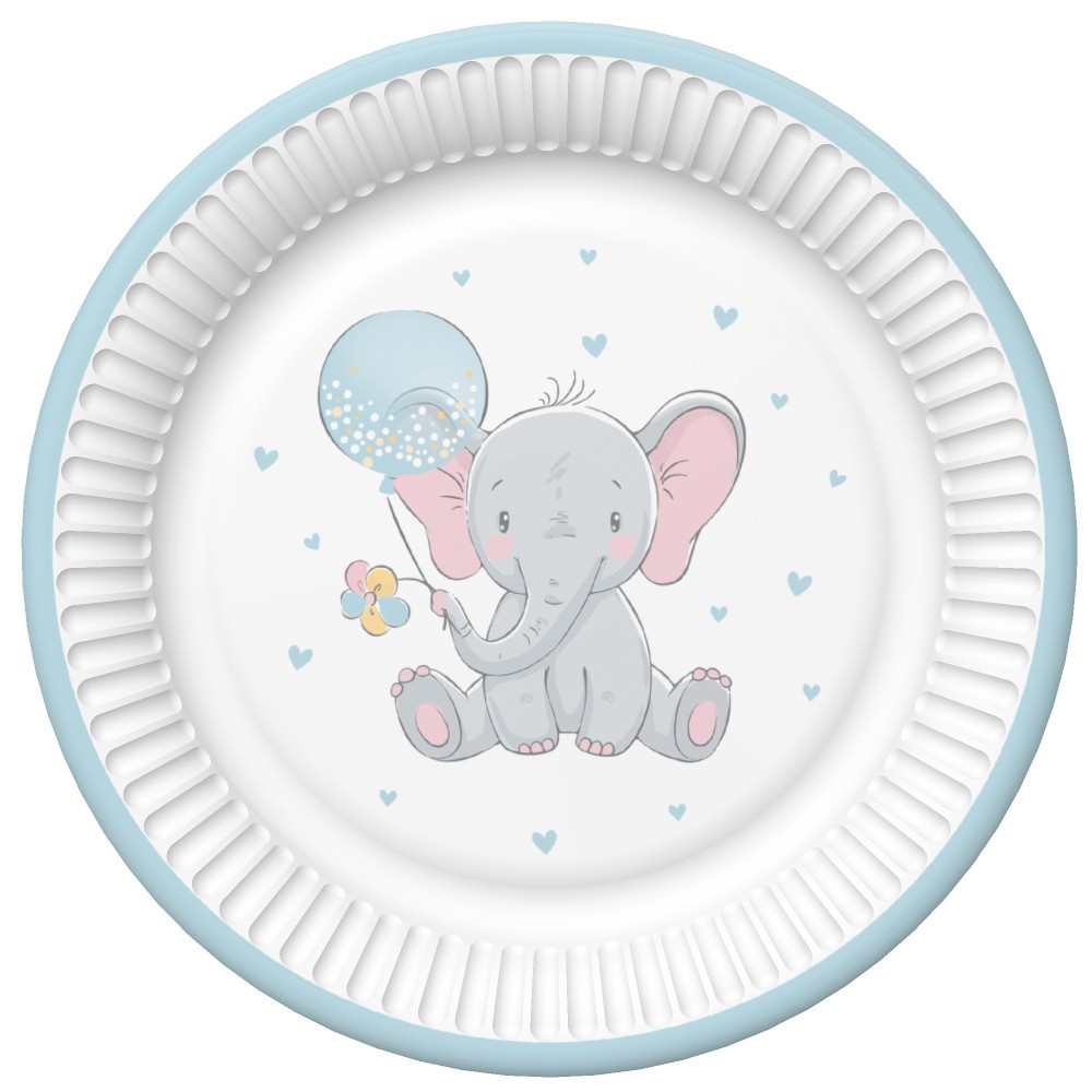 Elephant Blue Balloon Baby Paper Plate Set of 8, 22.7 cm