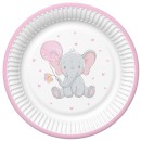 Elephant Pink Balloon Baby paper plate 8 pcs 18 cm