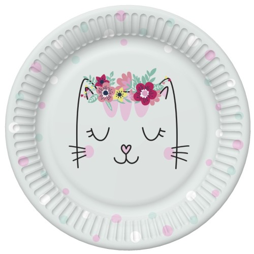 Cat Flowers Wreath paper plate 8 pcs 18 cm