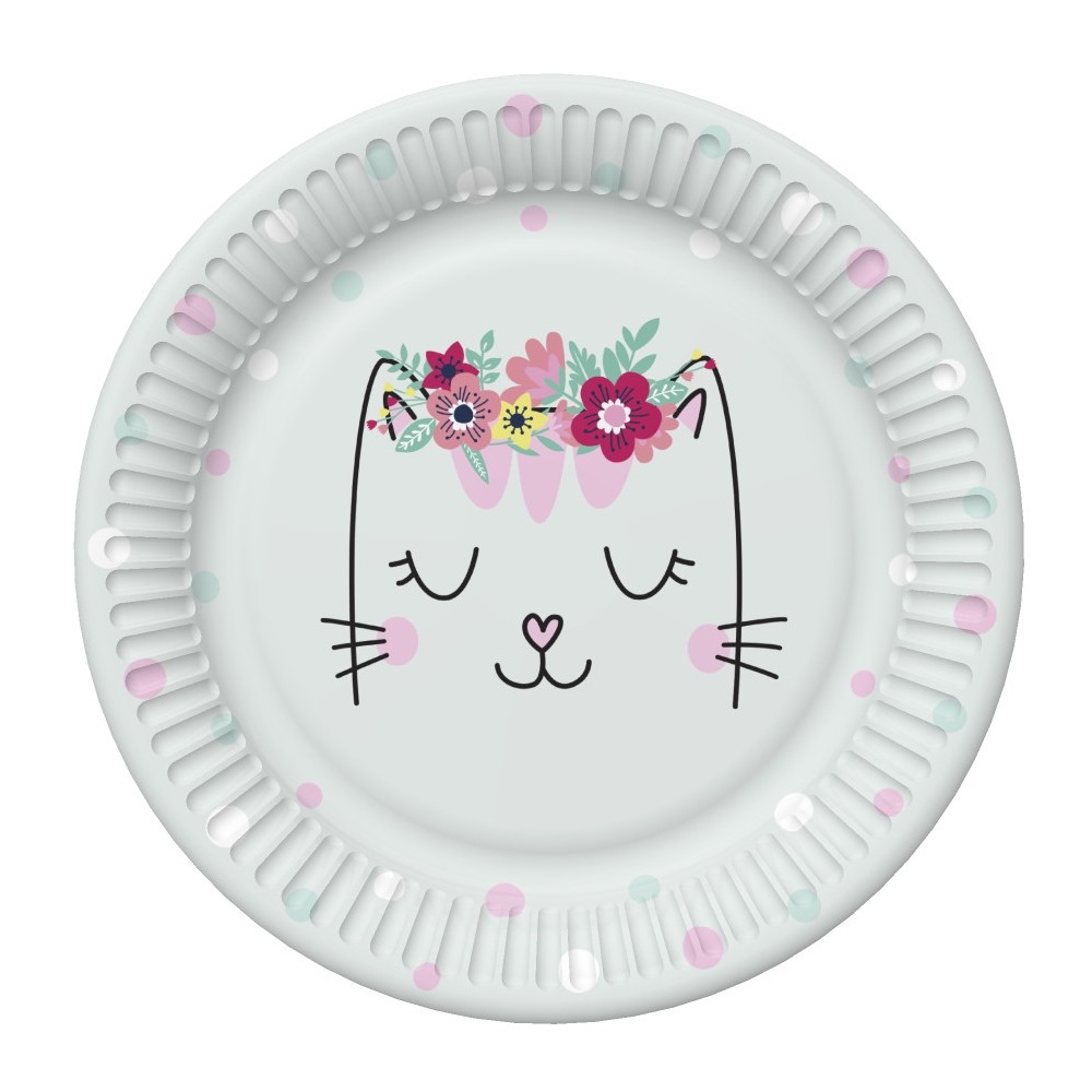 Cat Flowers Wreath paper plate 8 pcs 22.7 cm