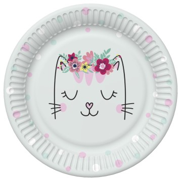 Cat Flowers Wreath paper plate 8 pcs 22.7 cm