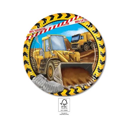 Construction Grabber paper plate 8 pcs 23 cm FSC