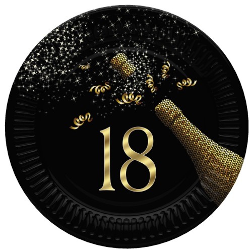 Happy Birthday Golden Champagne Happy Birthday 18 paper plate set of 8, 22.7 cm