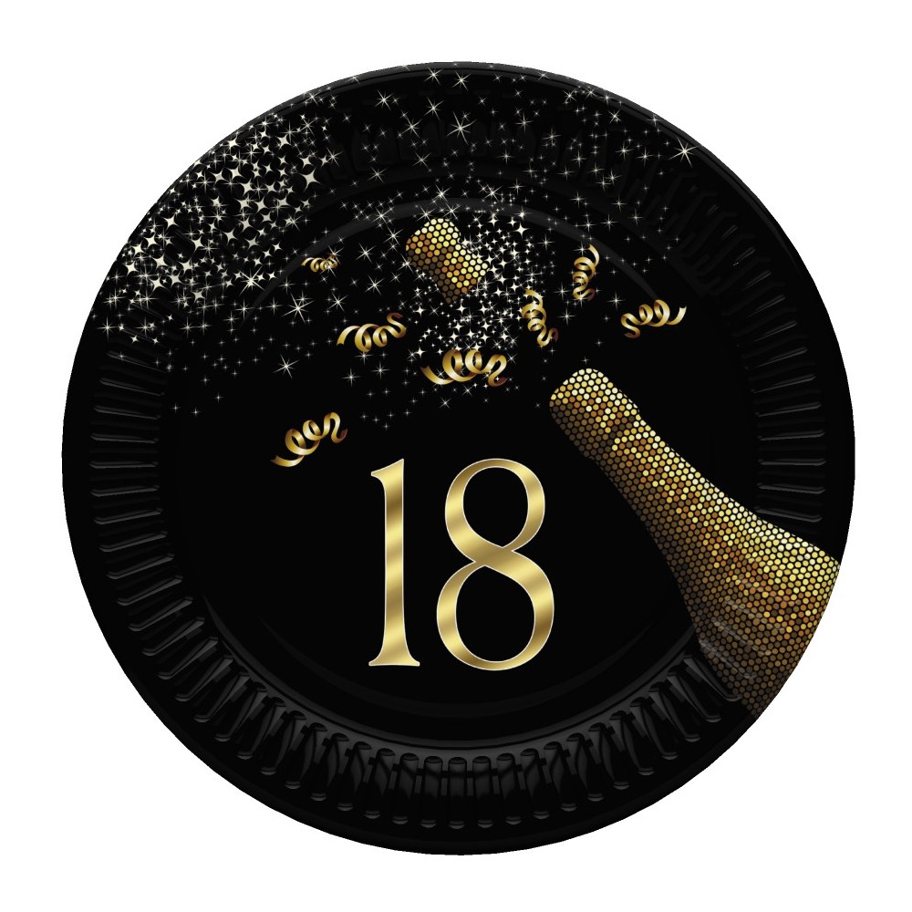 Happy Birthday Golden Champagne Happy Birthday 18 paper plate set of 8, 22.7 cm