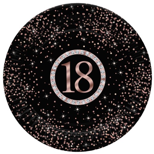 Happy Birthday Rose Gold Happy Birthday 18 Paper Plates 8 pcs 18 cm