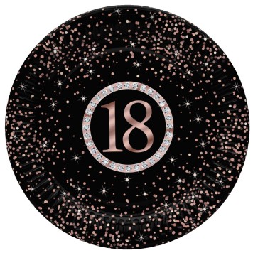 Happy Birthday Rose Gold Happy Birthday 18 Paper Plates 8 pcs 18 cm