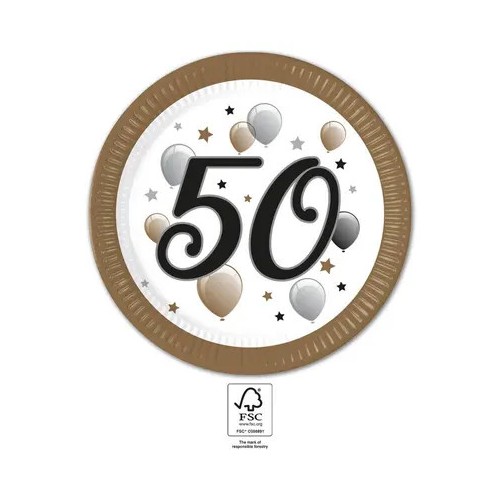Happy Birthday Milestone Happy Birthday 50 Paper Plate Set of 8 - 23 cm FSC