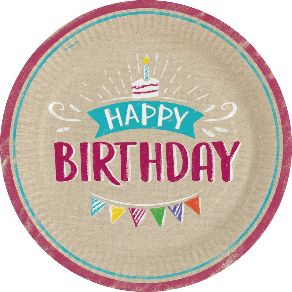 Happy Birthday Brown Happy Birthday paper plate 8-pack 23 cm