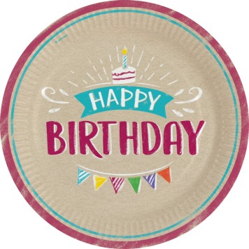 Happy Birthday Brown Happy Birthday paper plate 8-pack 23 cm